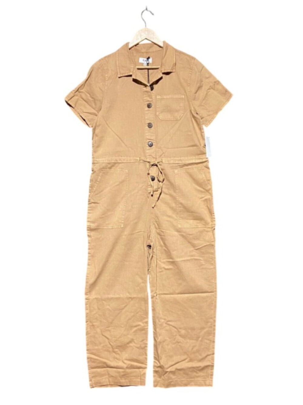 OAT New York Women SS Utility Jumpsuit Dusty Peach Cotton TieWaist Wide Leg City